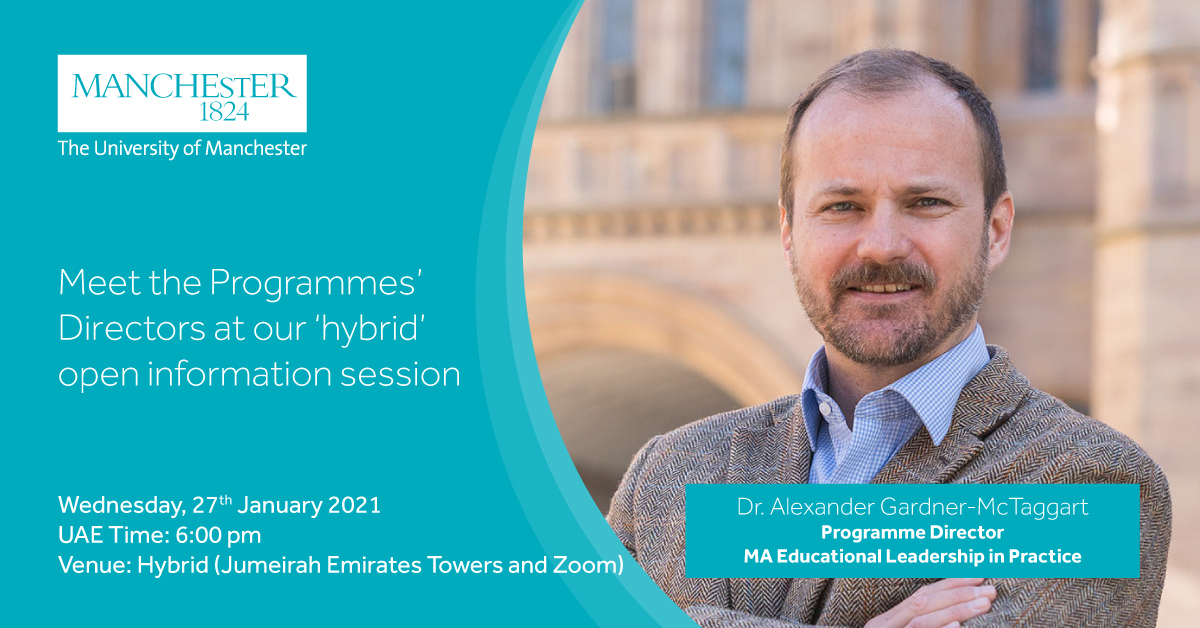 Meet the Part-time MA Educational Leadership in Practice Programme Director Dr. Alexander Gardner-McTaggart at our ‘hybrid’ open information session 